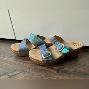 Dansko Women's Sophie Blue Iridescent Wood Midsole Sandals (Size 39 EU)
